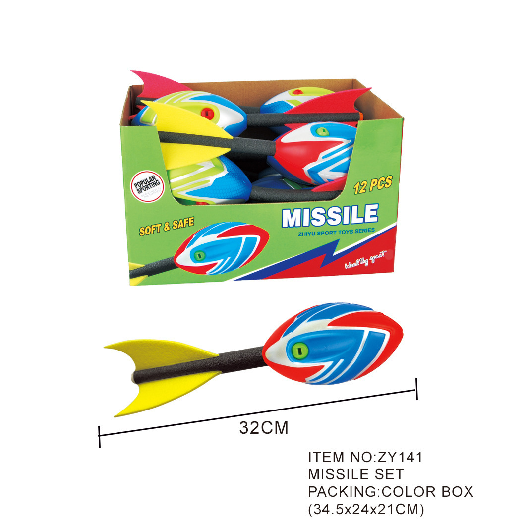 New Rainbow Missile PU Bullet Head with Whistle Parent-child Interactive Game Outdoor Hand Throwing Beach Flying Children's Toy
