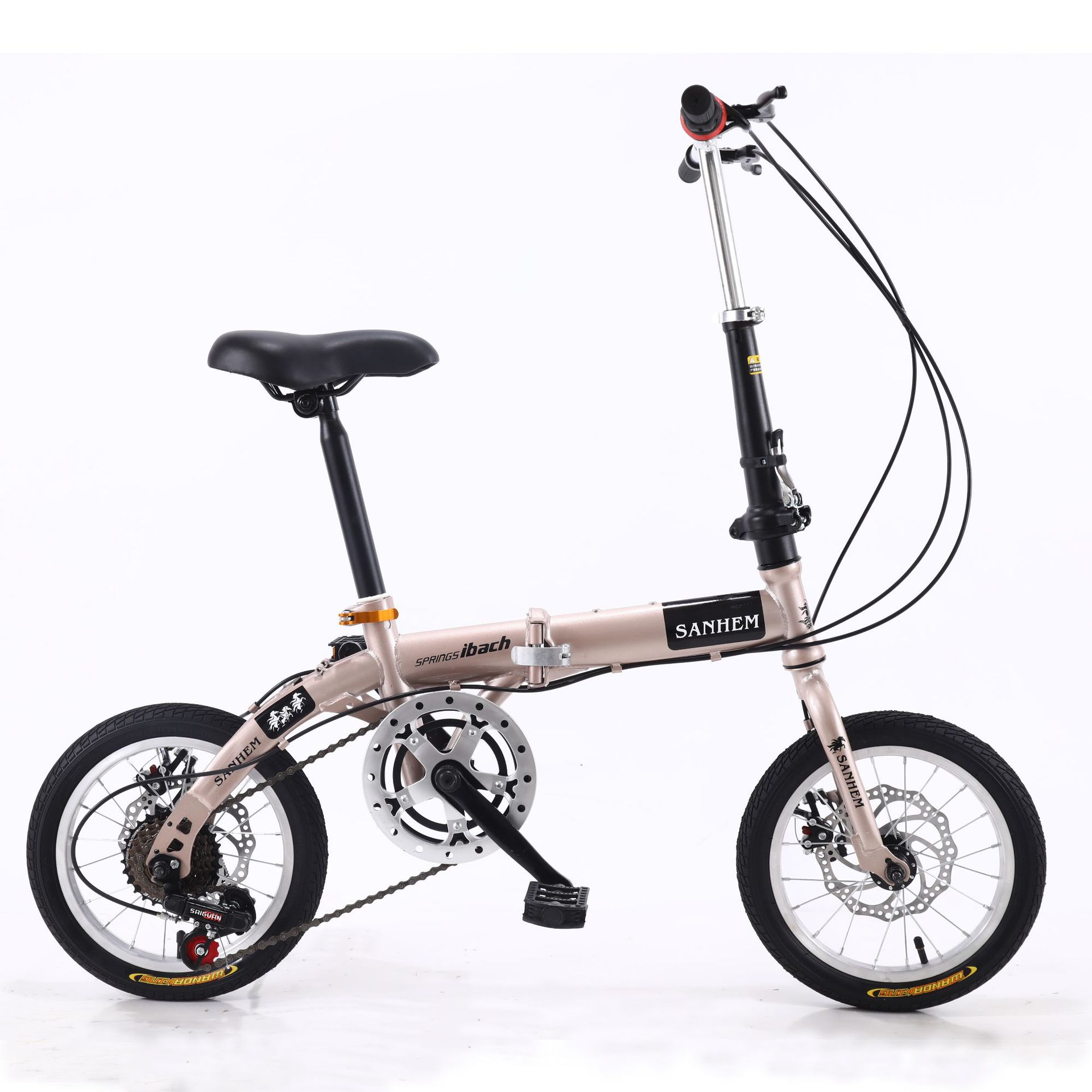 Best-selling Sanhema 14-inch folding bicycle with variable speed and portable disc brake