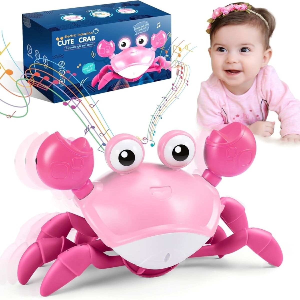 Electric crawling crab self-sensing baby sensory toys (upgraded speed-adjustable rechargeable model)