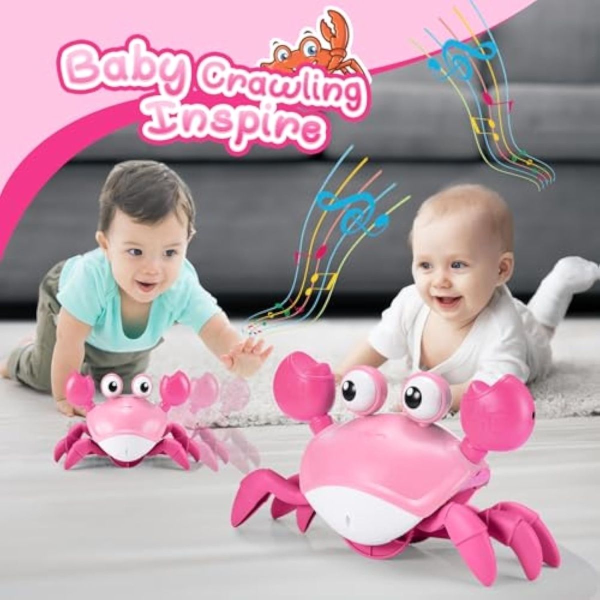 Electric crawling crab self-sensing baby sensory toys (upgraded speed-adjustable rechargeable model)