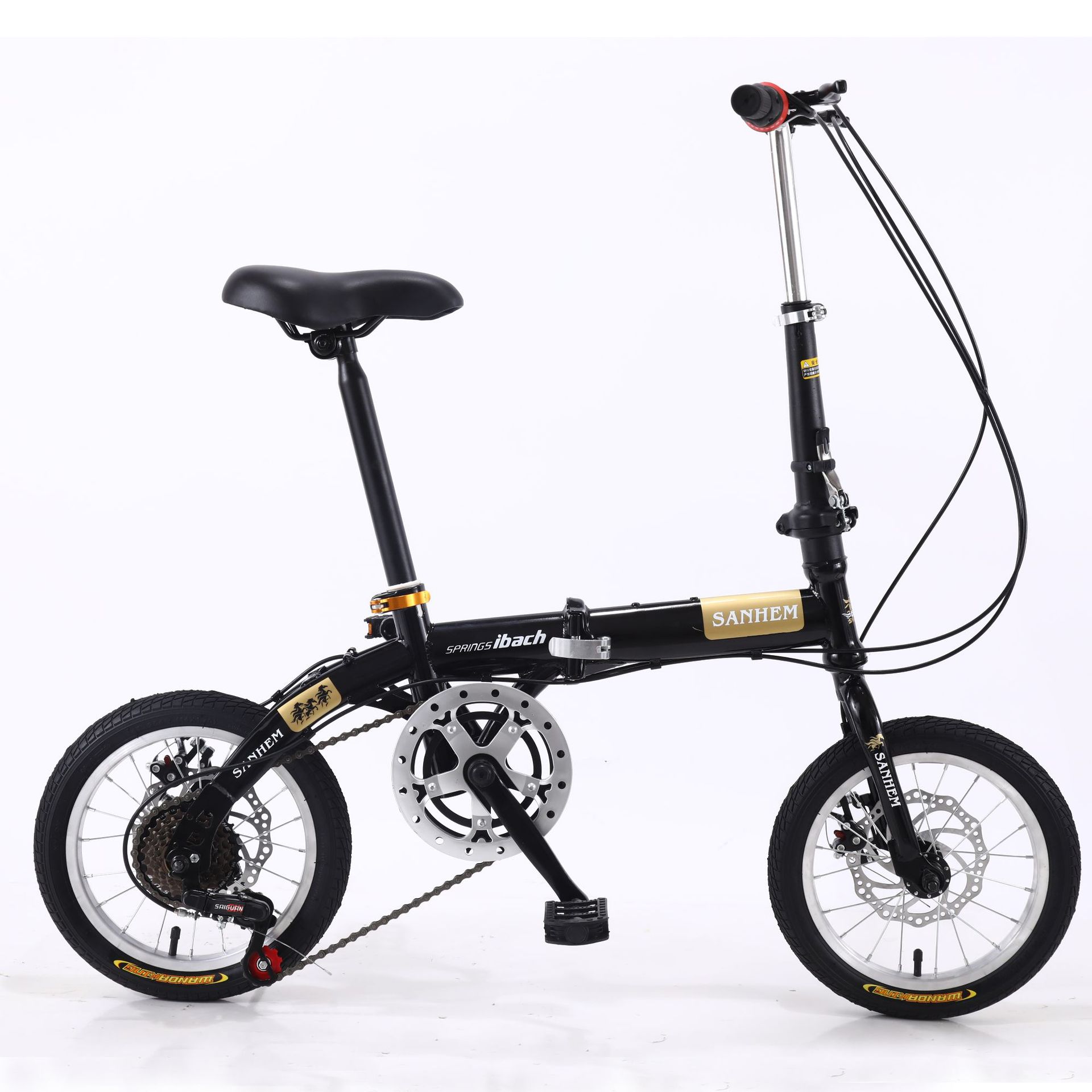 Best-selling Sanhema 14-inch folding bicycle with variable speed and portable disc brake