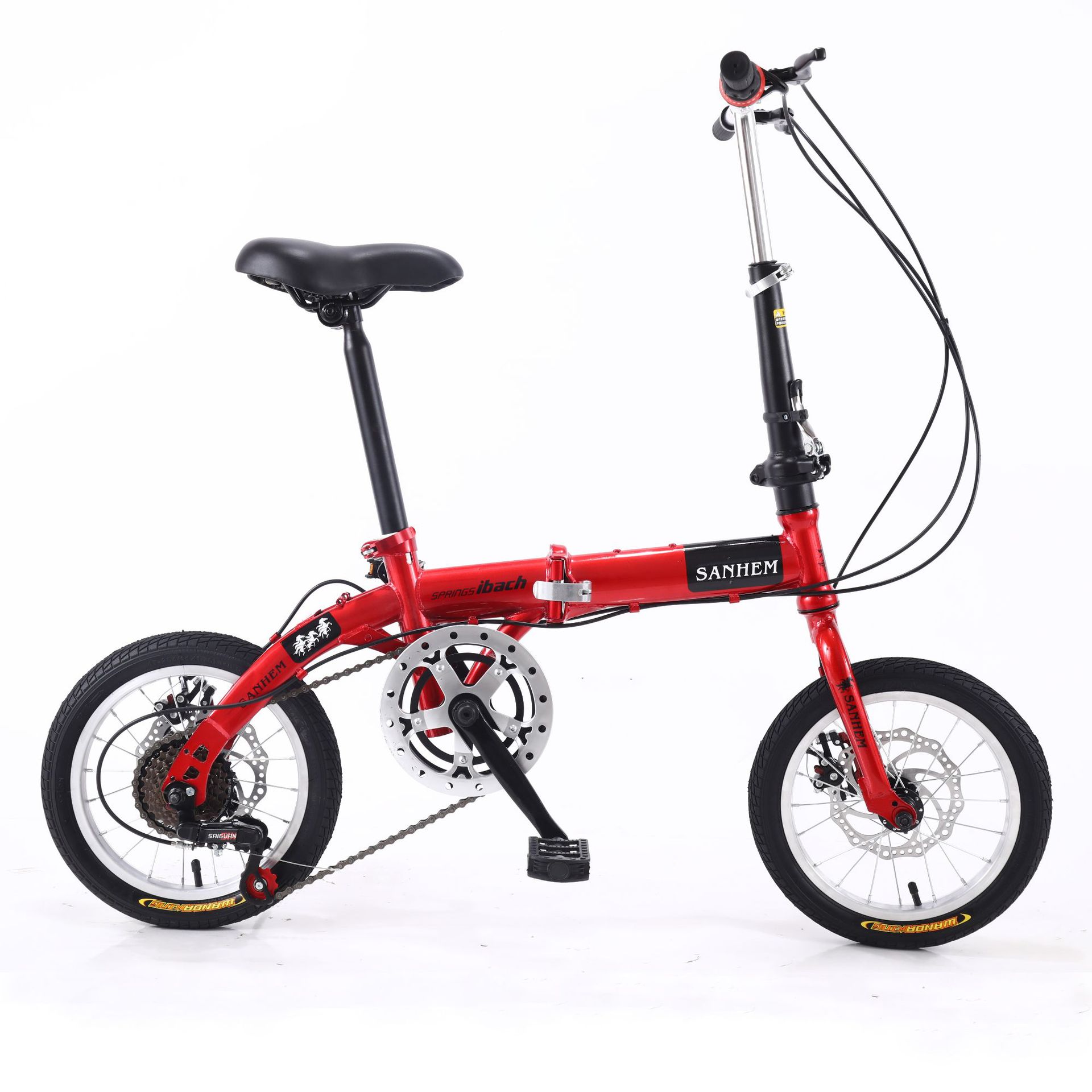 Best-selling Sanhema 14-inch folding bicycle with variable speed and portable disc brake