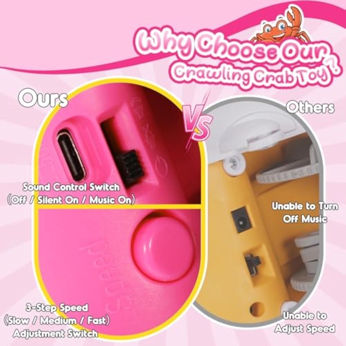 Electric crawling crab self-sensing baby sensory toys (upgraded speed-adjustable rechargeable model)