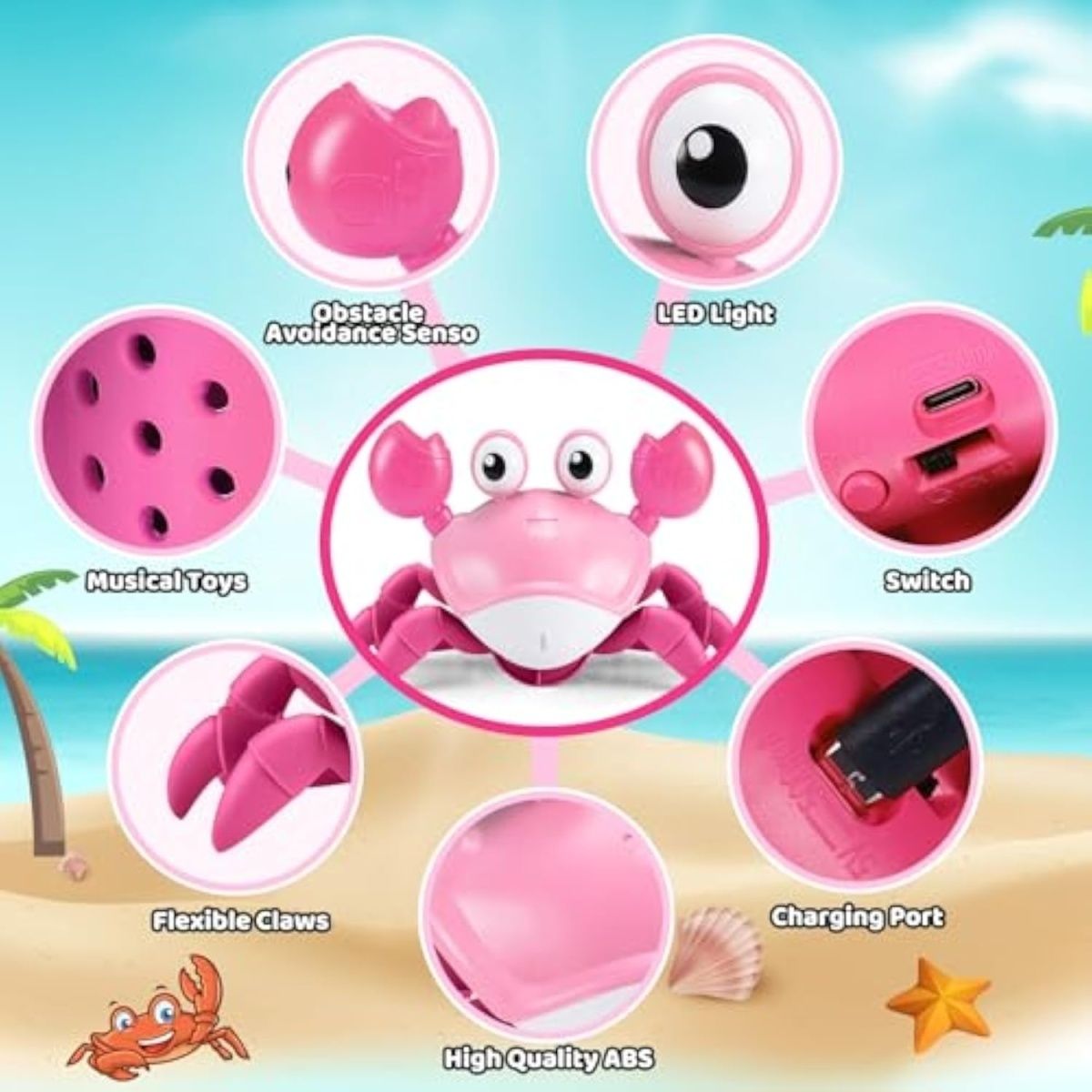 Electric crawling crab self-sensing baby sensory toys (upgraded speed-adjustable rechargeable model)