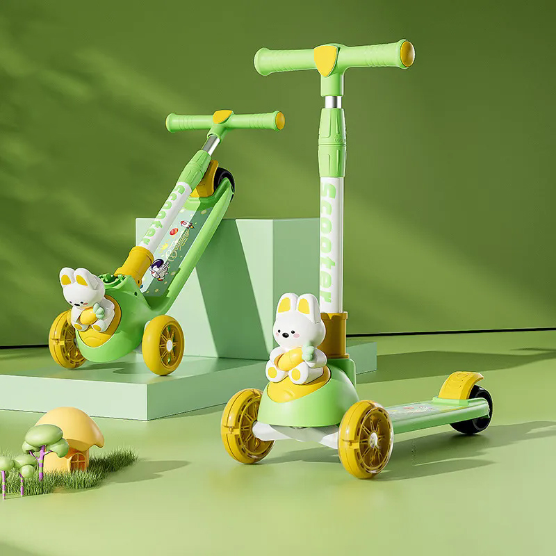 detachable flashing one-button foldable rideable and gliding children's scooter cartoon color scooter