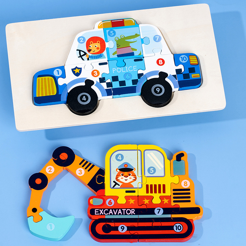 CE/CPC Cross-border Children's Wooden Cartoon Traffic 3D Jigsaw Puzzle for Early Childhood Education