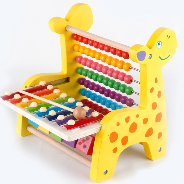 Wooden multifunctional deer knocking piano beaded beaded calculation rack flip rack three-in-one children's early education educational toy