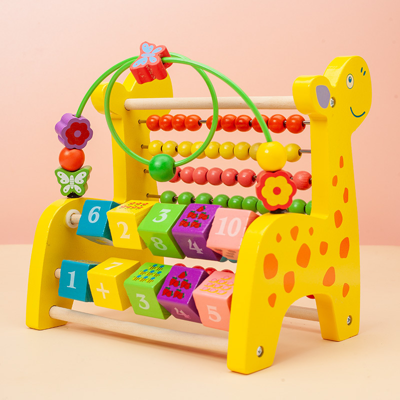 Wooden multifunctional deer knocking piano beaded beaded calculation rack flip rack three-in-one children's early education educational toy