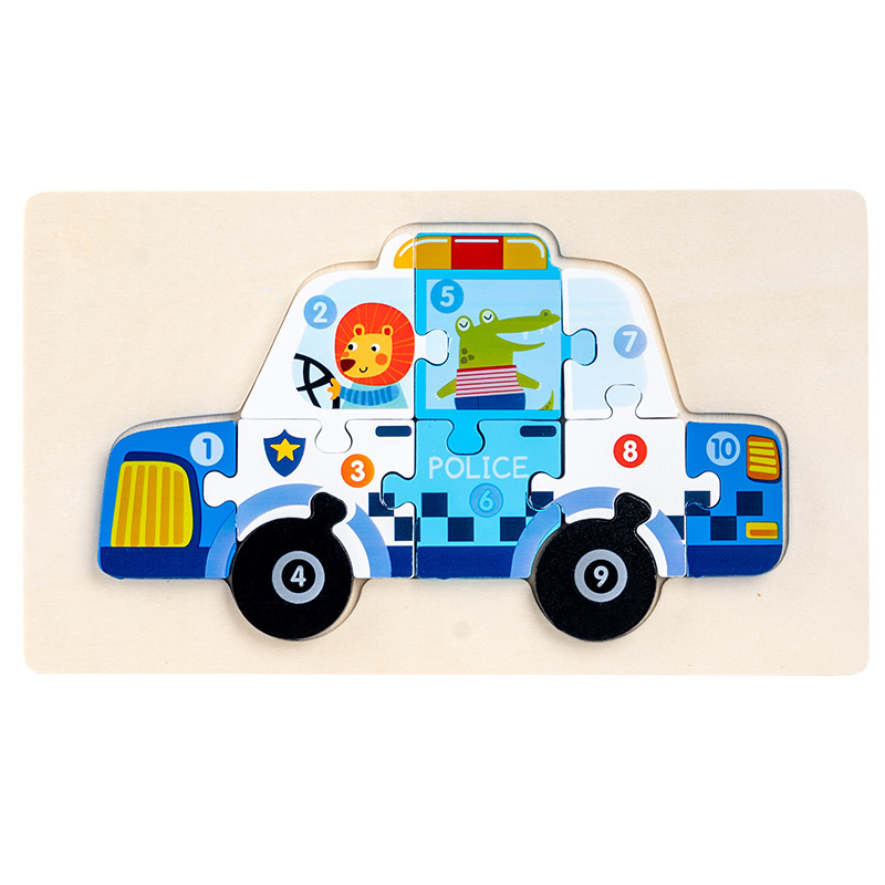 CE/CPC Cross-border Children's Wooden Cartoon Traffic 3D Jigsaw Puzzle for Early Childhood Education