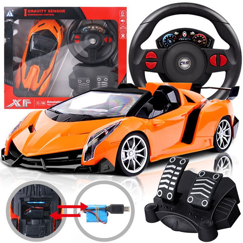 Handheld gift box steering wheel remote control car 1:16 scale rechargeable four-way high-speed car gravity sensor electric toy car
