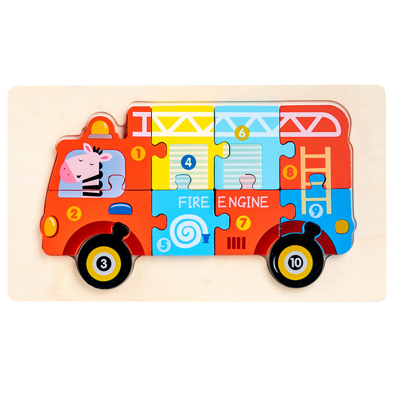 CE/CPC Cross-border Children's Wooden Cartoon Traffic 3D Jigsaw Puzzle for Early Childhood Education