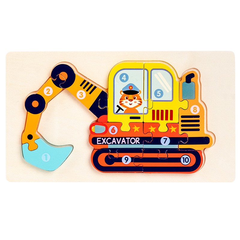 CE/CPC Cross-border Children's Wooden Cartoon Traffic 3D Jigsaw Puzzle for Early Childhood Education