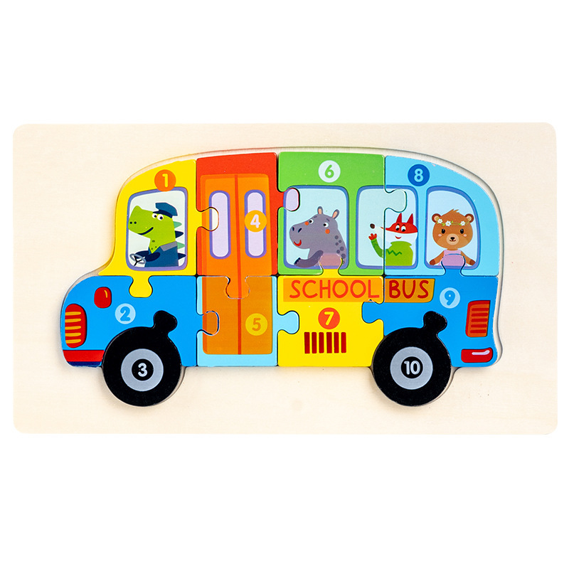 CE/CPC Cross-border Children's Wooden Cartoon Traffic 3D Jigsaw Puzzle for Early Childhood Education