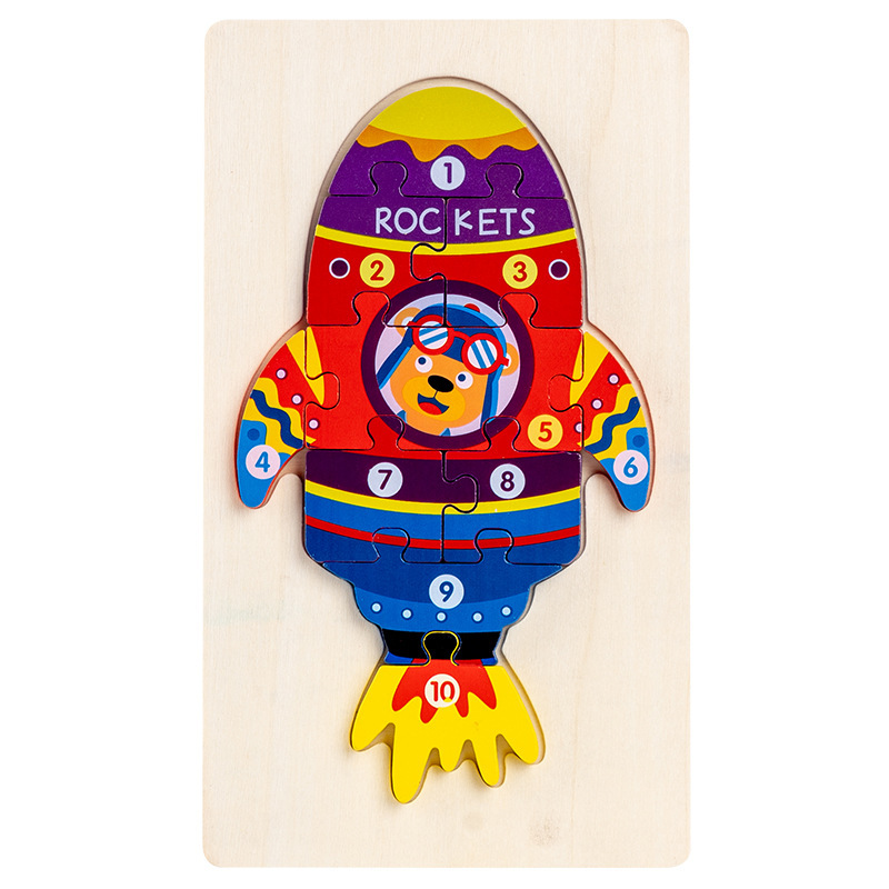 CE/CPC Cross-border Children's Wooden Cartoon Traffic 3D Jigsaw Puzzle for Early Childhood Education