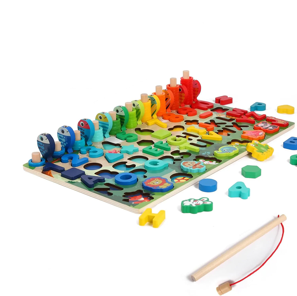 Hot selling children's magnetic fishing puzzle development puzzle building blocks early education, animal transportation letter number logarithm board