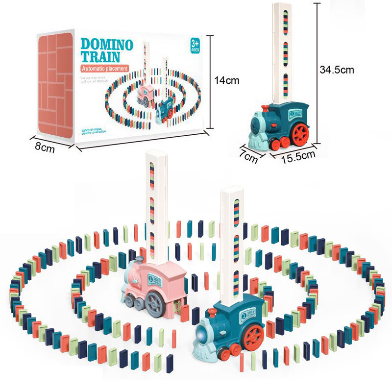 Hot selling domino train children's educational toys net celebrity automatic card placement building blocks