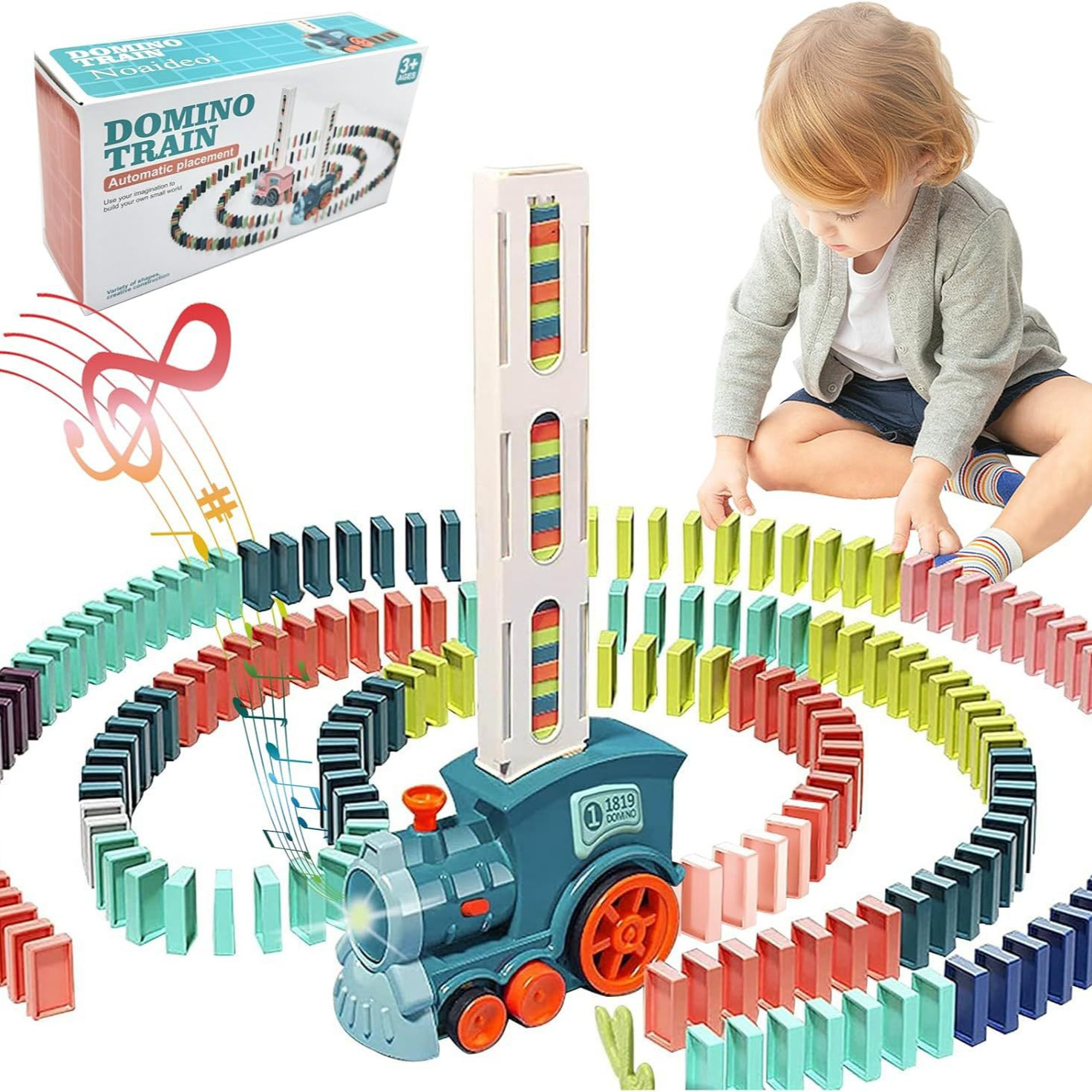Hot selling domino train children's educational toys net celebrity automatic card placement building blocks
