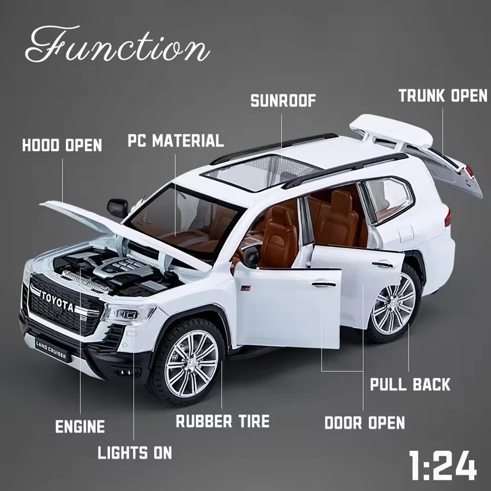 1:24 Toyota Land Cruiser LC300 GR -Alloy car model, high simulation vehicle, sound lights, pressure melting, car collection, children's toy