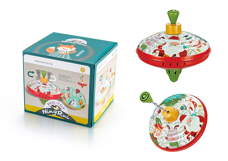 Popular children's iron hand-pressed spinning top educational animal world Christmas theme