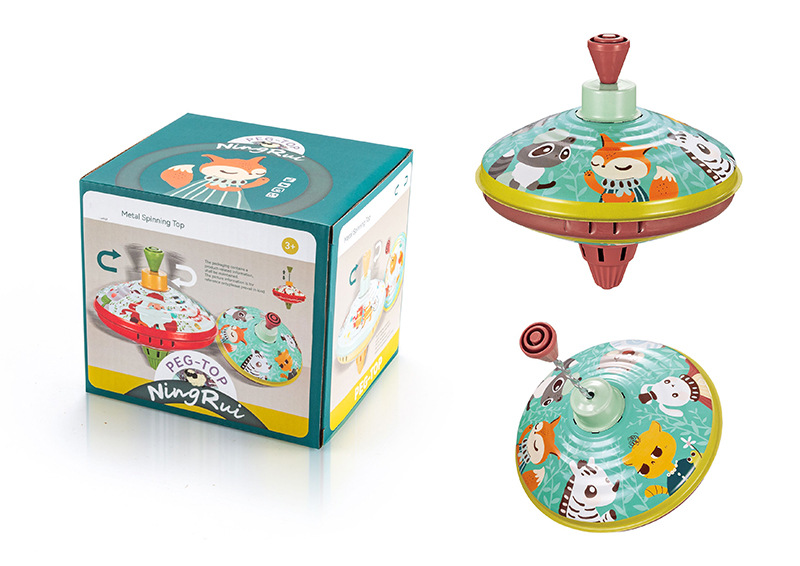 Popular children's iron hand-pressed spinning top educational animal world Christmas theme