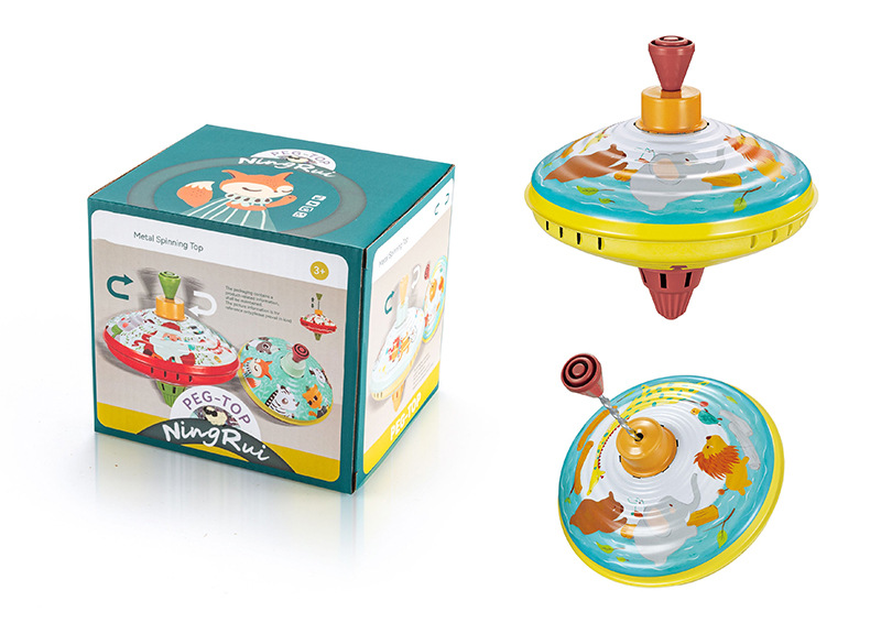 Popular children's iron hand-pressed spinning top educational animal world Christmas theme