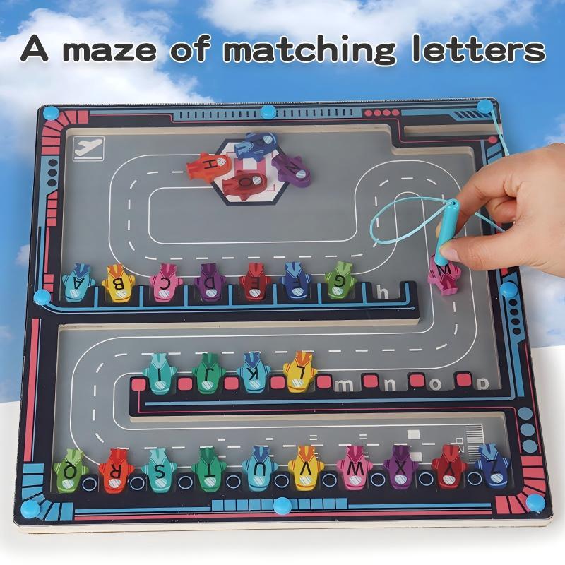 Hot selling magnetic parking lot matching toys with letters, pen and color classification, children's matching, concentration, magnetic maze and ball