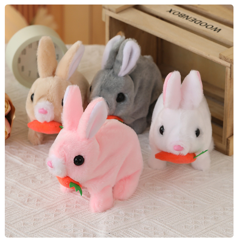 Hot-selling simulation electric carrot rabbit can walk, call and shake ears plush toy