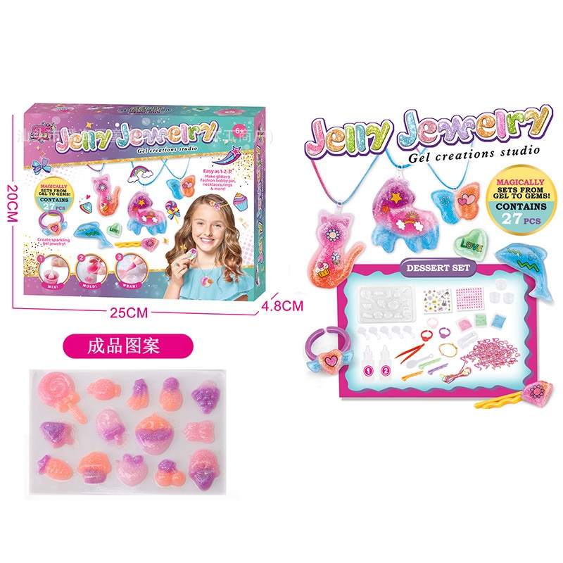 Hot selling girls DIY handmade crystal glue creative pendant children's jewelry pinch toy set