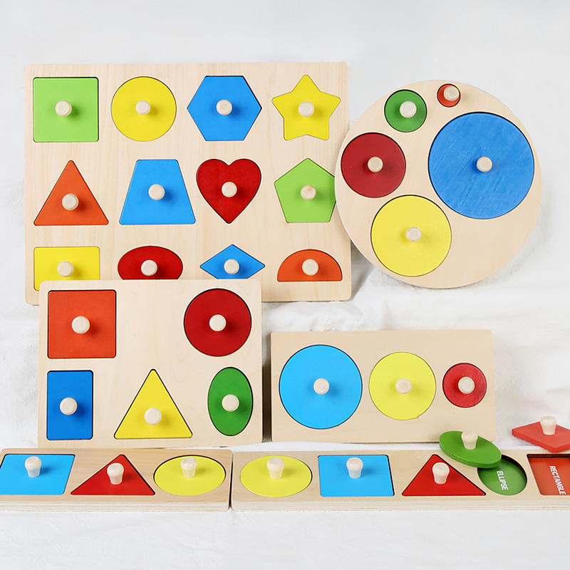 Wooden Montessori Geometric Patchwork Toy for Early Childhood Education: Color and Shape Matching and Recognition