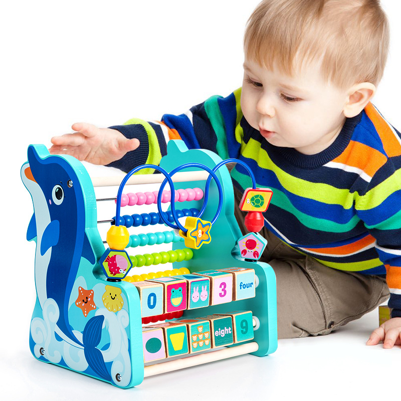 Multifunctional dolphin bead calculation stand children's early childhood education intelligence digital shape animal cognitive building blocks toys