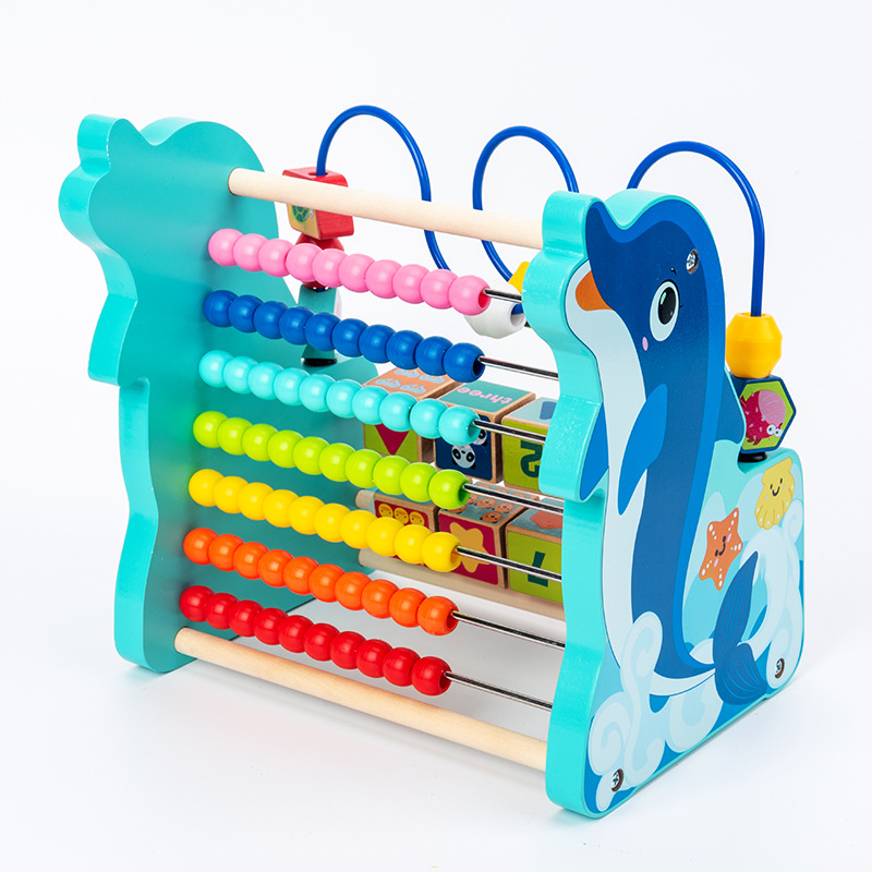 Multifunctional dolphin bead calculation stand children's early childhood education intelligence digital shape animal cognitive building blocks toys