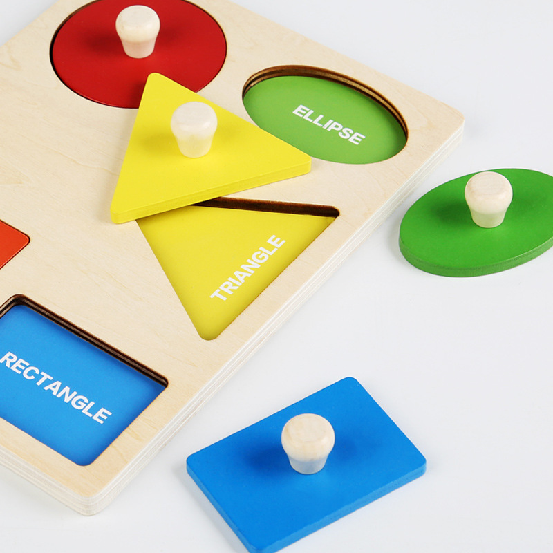 Wooden Montessori Geometric Patchwork Toy for Early Childhood Education: Color and Shape Matching and Recognition