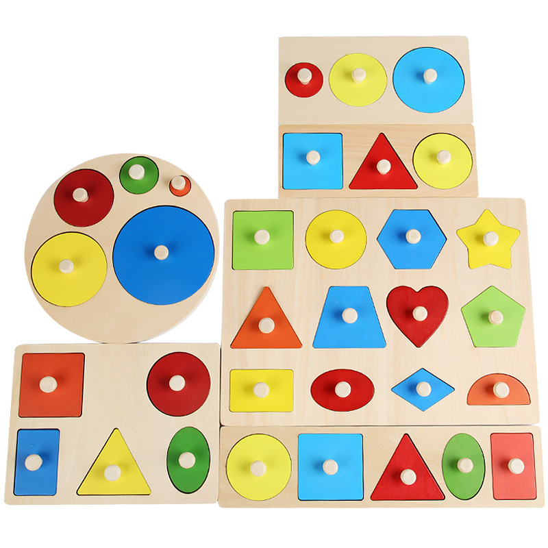 Wooden Montessori Geometric Patchwork Toy for Early Childhood Education: Color and Shape Matching and Recognition