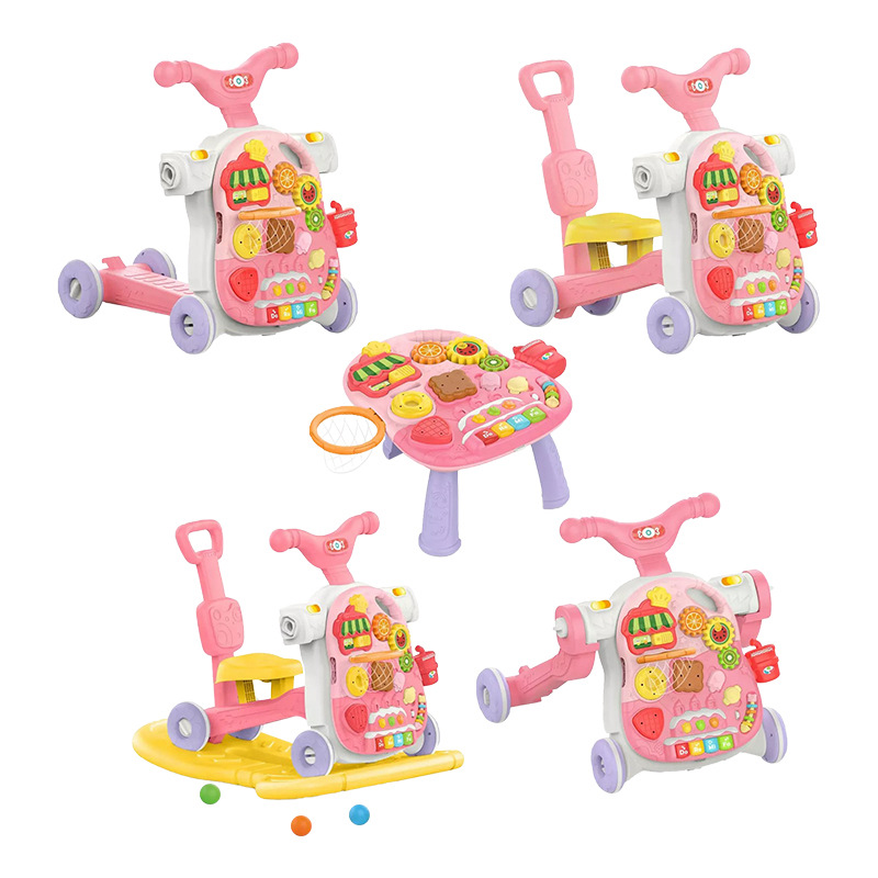 Hot selling five-in-one baby walker for infants and young children to help them learn to walk and prevent rollover with O-legs multifunctional trolley