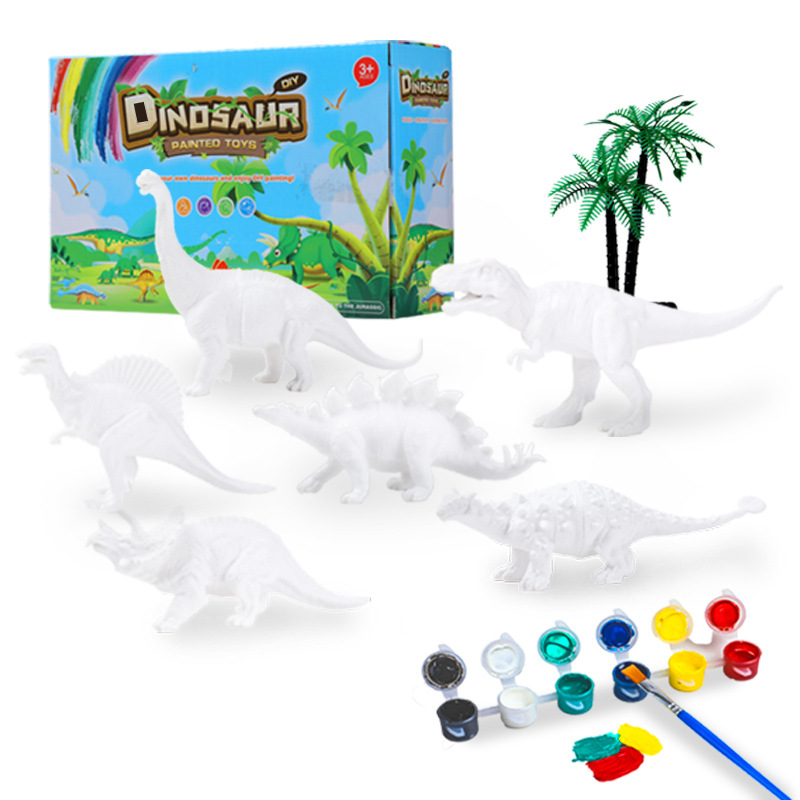 Children's science education parent-child DIY painting Jurassic coloring white model crow dinosaur watercolor painting