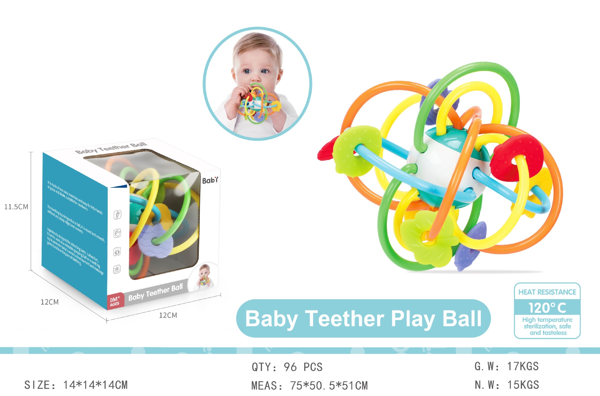 Baby Teether Hand Grip Ball (with soft rubber sheet)