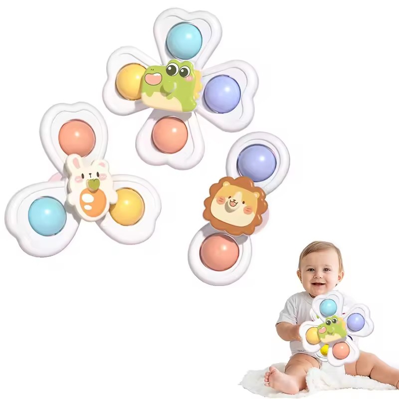 Baby cartoon suction cup rotating fun artifact on the table, help baby train grasping ability