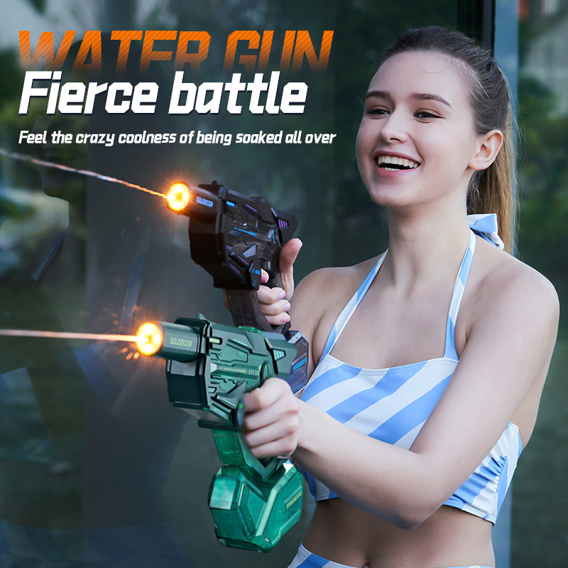 New Ice Mouse Ice Explosion Fire Spraying Version Electric Water Gun Children's High-speed Continuous Fire Linked Rewind Large-capacity Water Spraying Gun Toy