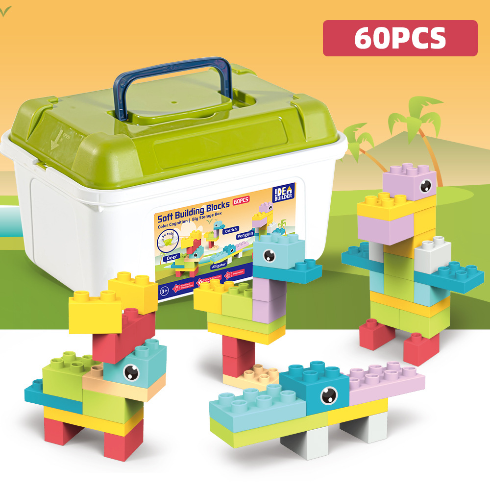 Hot selling children's toys baby creative educational building blocks assembly toys large particles educational three-dimensional building soft rubber blocks