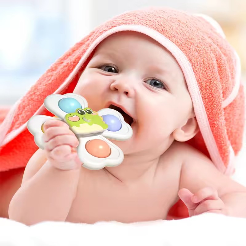 Baby cartoon suction cup rotating fun artifact on the table, help baby train grasping ability