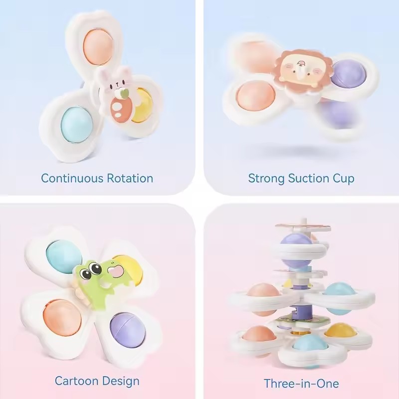 Baby cartoon suction cup rotating fun artifact on the table, help baby train grasping ability