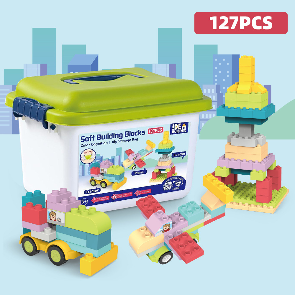 Hot selling children's toys baby creative educational building blocks assembly toys large particles educational three-dimensional building soft rubber blocks