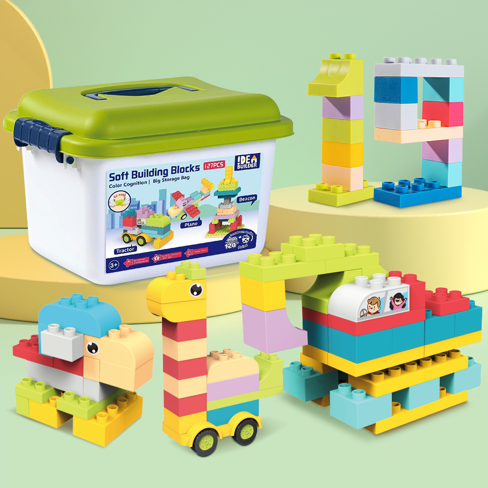 Hot selling children's toys baby creative educational building blocks assembly toys large particles educational three-dimensional building soft rubber blocks