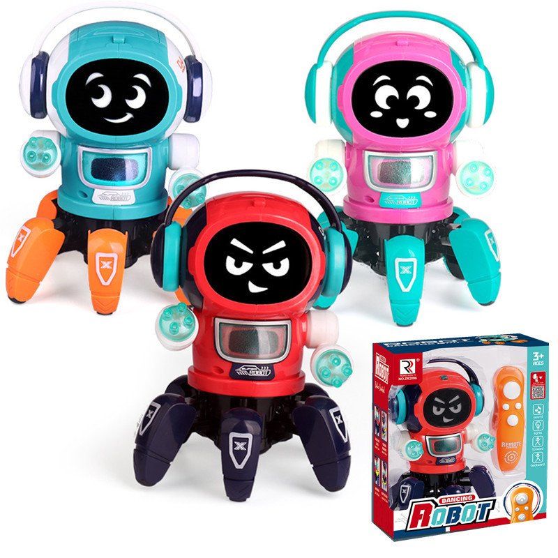 Hot selling remote control six claws headphone robot with lights, music, walking and rotating robot children's toy car