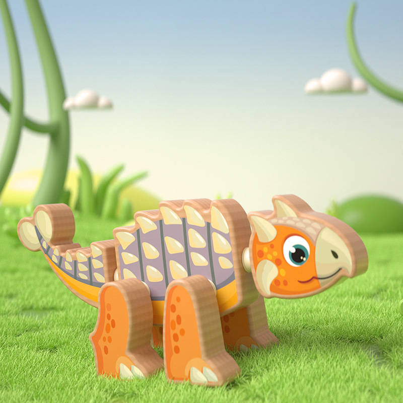 Wooden Toy Magnetic Dinosaur 3D Jigsaw Puzzle Baby Boys Girls Educational Cartoon Puzzle Hand-Eye Coordination