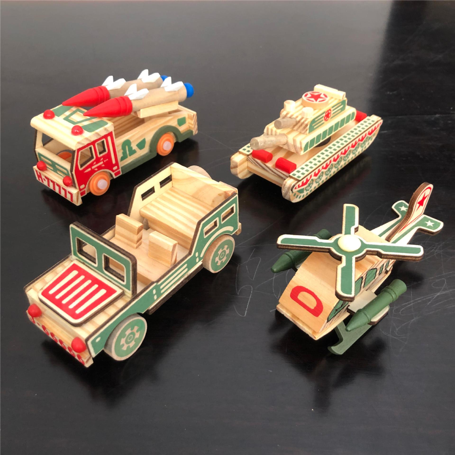 Mini colorful airplane rocket car helicopter tank missile car model wooden ornaments