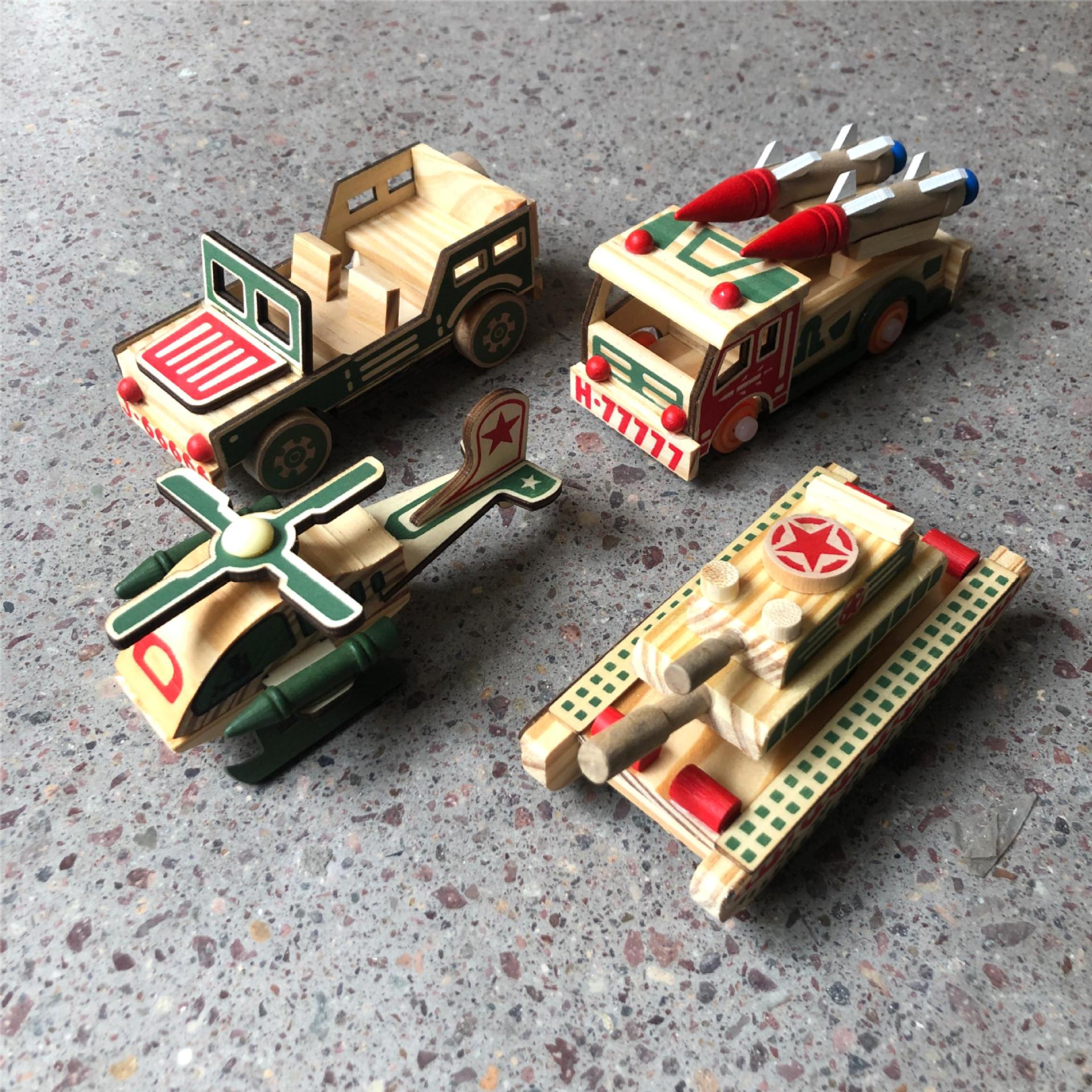 Mini colorful airplane rocket car helicopter tank missile car model wooden ornaments