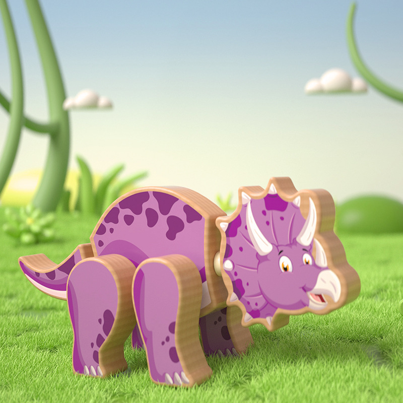 Wooden Toy Magnetic Dinosaur 3D Jigsaw Puzzle Baby Boys Girls Educational Cartoon Puzzle Hand-Eye Coordination