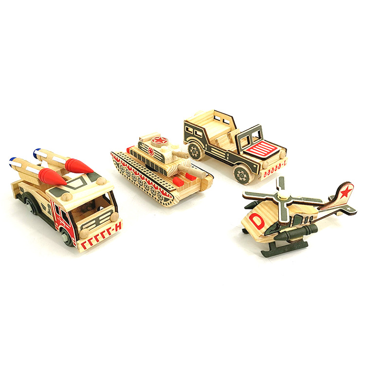 Mini colorful airplane rocket car helicopter tank missile car model wooden ornaments