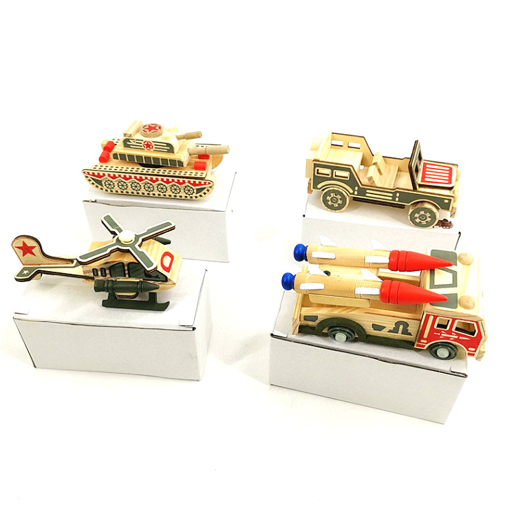 Mini colorful airplane rocket car helicopter tank missile car model wooden ornaments